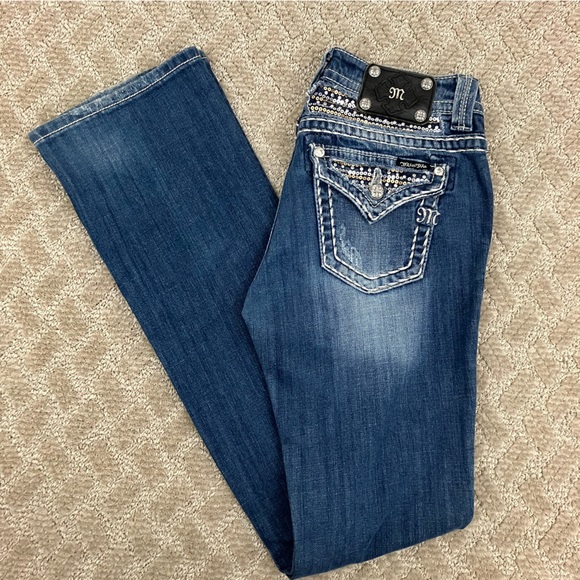 Miss Me Vintage Wash Rhinestone Bootcut Jeans - Picture 12 of 14